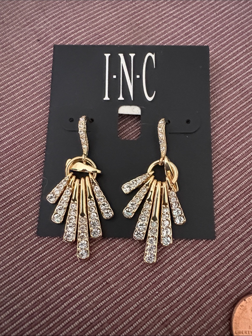 INC International Concepts Gold-Tone Crystal Tassel Drop Earrings